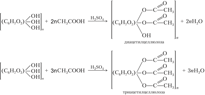 Реакции целлюлозы с уксусной кислотой в присутствии концентрированной серной кислоты